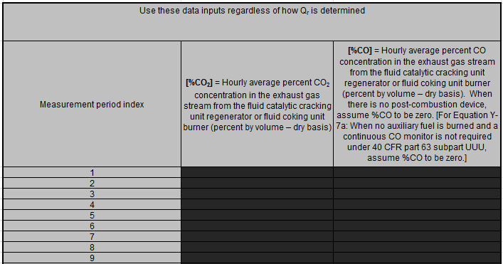 Y-6, Y-7a, and Y-7b Input Spreadsheet No Data Entry for the Black Cells